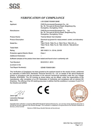 Cámara de pruebas de choque térmico – Certificación LVD